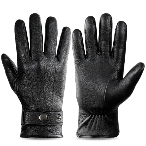 Pixel Panda Men's Sheepskin Leather Gloves with Wool Lining