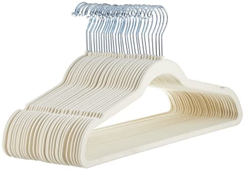 Amazon Basics Slim Velvet Clothes Hangers, Ivory/Beige, 30-Pack