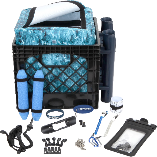 24-Piece Mossy Oak Angler's Kayak Storage Crate w/ Dry Bag, Fishing Accessories Kit, & Rod Holders (Blue)