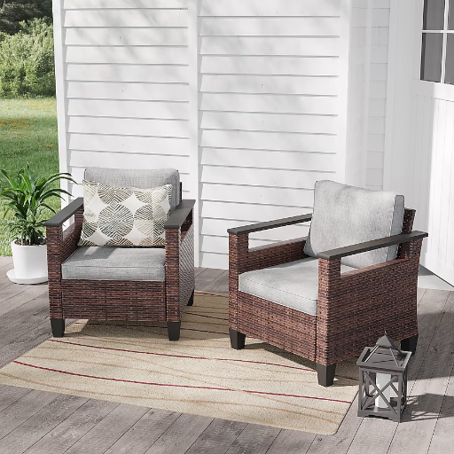 ACEGOSES 2-Piece Wicker Patio Conversation Set with Gray Cushions Deal