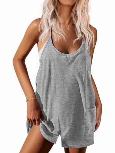 Ekouaer Rompers Sleeveless Spaghetti Strap Shorts Overalls 