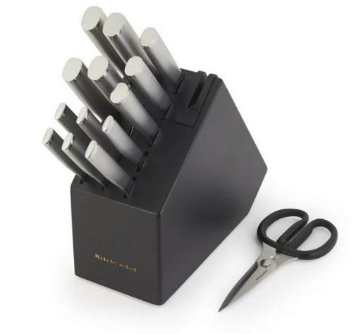 KitchenAid Gourmet 15-Piece Forged Stainless Steel Knife Set with Block, Black
