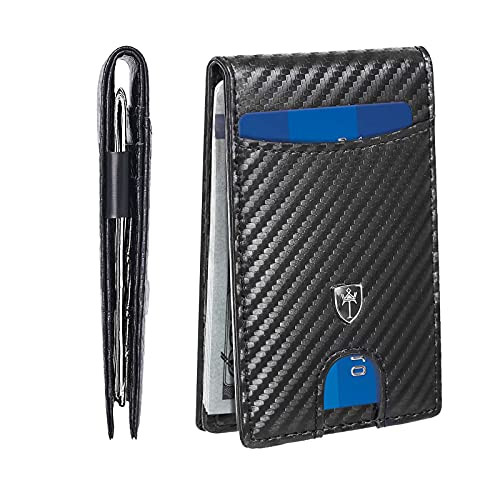 Tipmile Men's Slim RFID Bifold Wallet w/ Money Clip (Black Carbon)