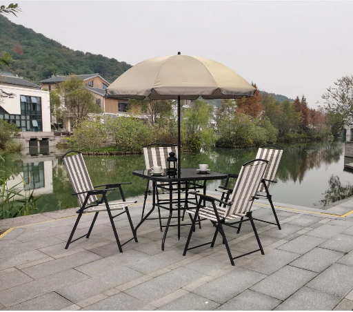 Lark Manor Hollifield 4 Person Patio Dining Set with Square Table, Chairs & Umbrella Deal
