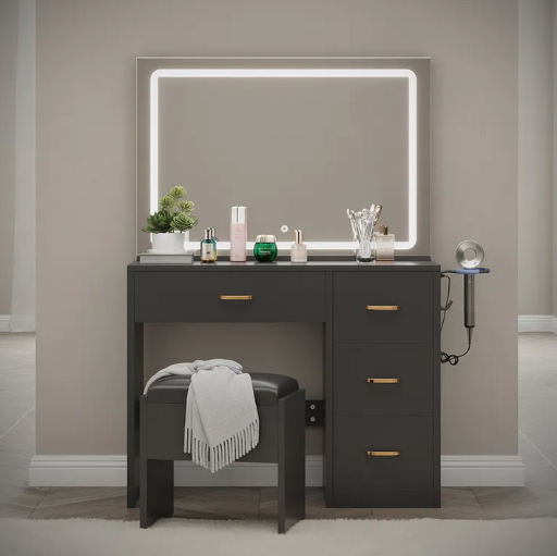 Yitahome Modern 35" Makeup Vanity Desk Set with Lighted Mirror and 4 Drawers