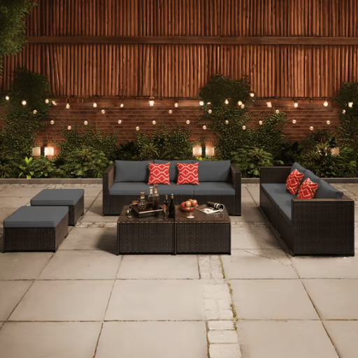 Lofka 10-Piece Patio Conversation Set with Rattan Sectional Sofa and Table