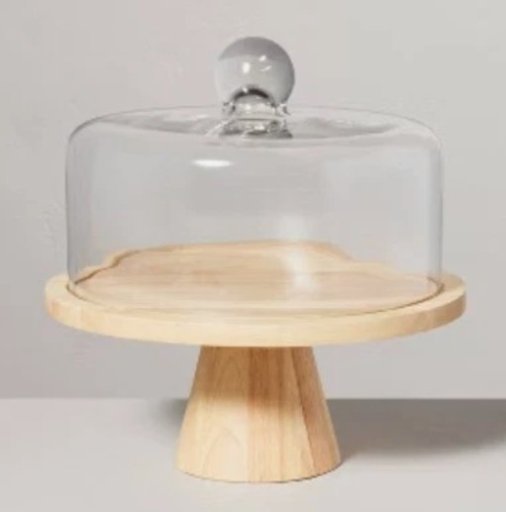 Hearth and Hand 11.5" Wooden Cake Stand with Glass Cloche