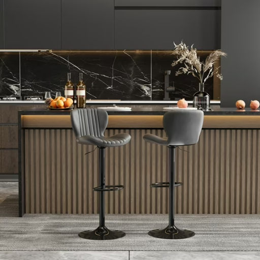 Walsunny Adjustable Bar Stools Set of 2 Leather Upholstered Swivel Counter Stools