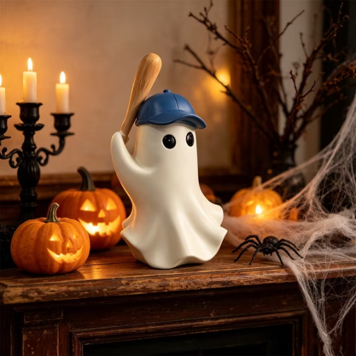 6" Halloween Baseball Ghost Statue