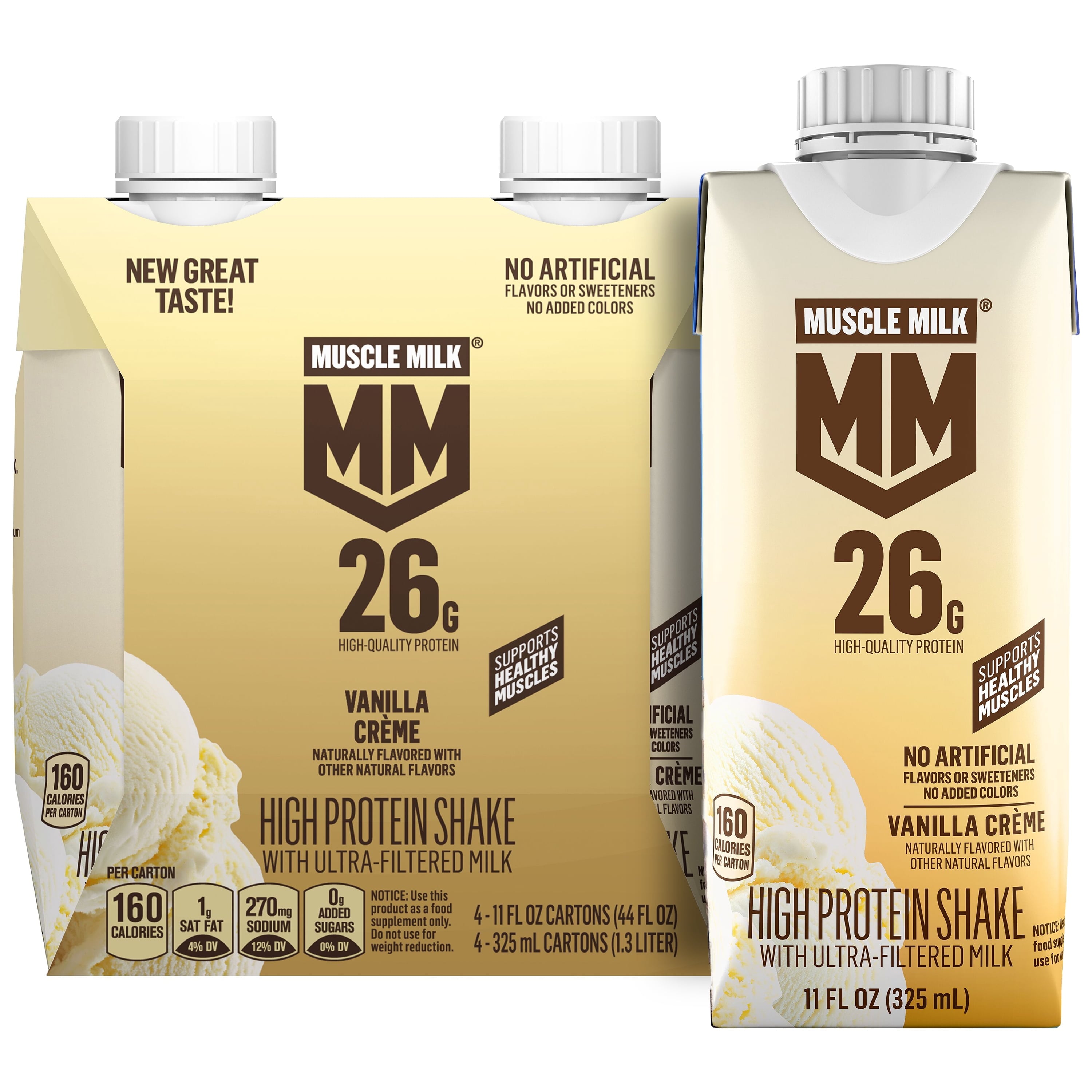 Muscle Milk 26g High Protein Shake, Vanilla Creme, 11 fl oz 4-Pack Deal