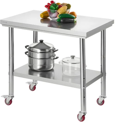 VEVOR 24 x 35.4" Stainless Steel Work Table w/ Wheels & Adjustable Shelf Deal