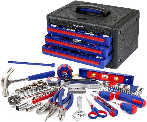 WORKPRO 125-Piece Auto Repair Tool Set with 3-Drawer Heavy Duty Metal Box
