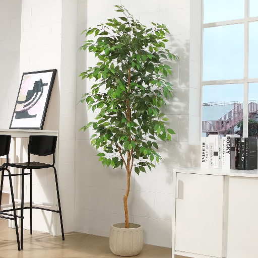 7' Artificial Ficus Tree w/ Natural Wood Trunk & Silk Leaves Deal