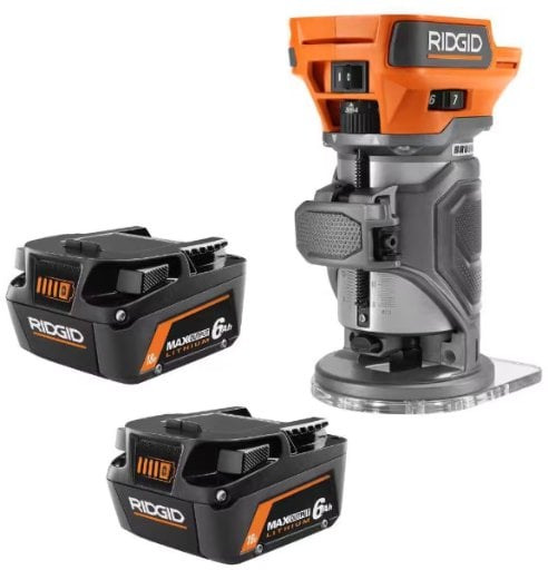 RIDGID 18V (2) 6.0 Ah MAX Output Batteries with 18V Brushless Cordless Compact Router