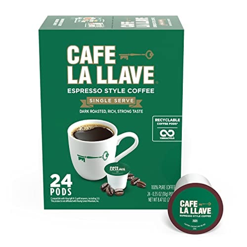 Café La Llave Espresso Single Serve Coffee Pods Dark Roast 24-Count