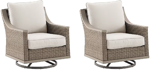 allen + roth Rosedale Set of 2 Wicker Tan Steel Frame Swivel Rocker Conversation Chair with Off-white Cushioned Seat Deal