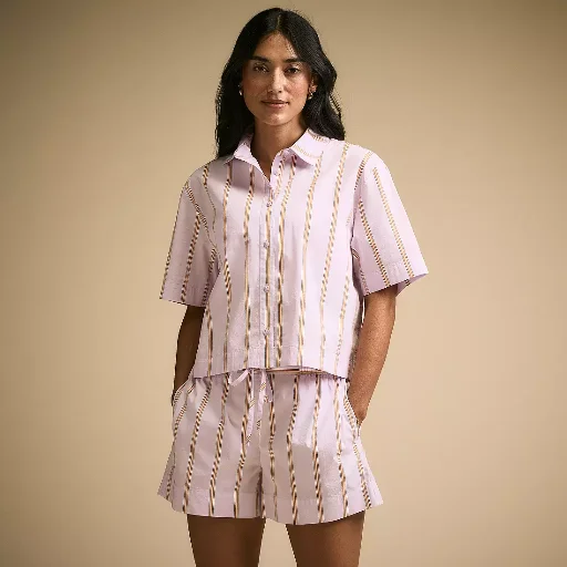 CALIA Women's Poplin Boxy Shirt (Blooming Lilac Stripe)