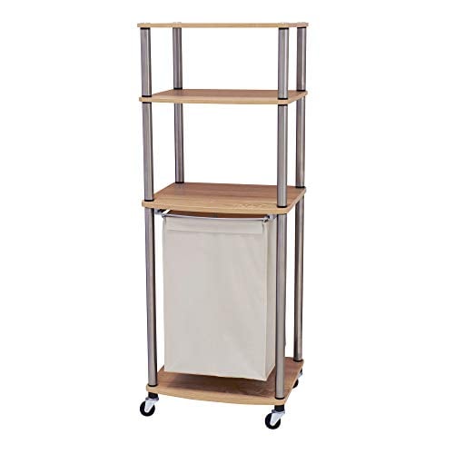 Rolling Household Essentials Laundry Hamper Storage Cart w/ Shelves Light Ash Deal