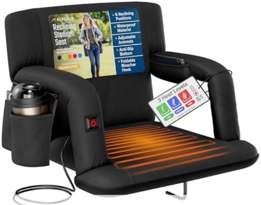 Alpcour Reclining Heated Stadium Seat w/ Armrests & Side Pockets: Wide