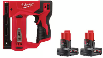 Milwaukee M12 3/8 in Crown Stapler with 2-Pack 4Ah Batteries Deal