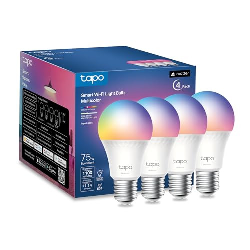 Tapo 1100 Lumen (75W Equiv) 16M Color Matter-Certified A19 4-Pack Smart Bulbs L535E