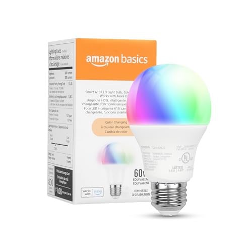 Amazon Basics Smart (Alexa Only) WiFi A19 LED Light Bulb Color Changing 9W
