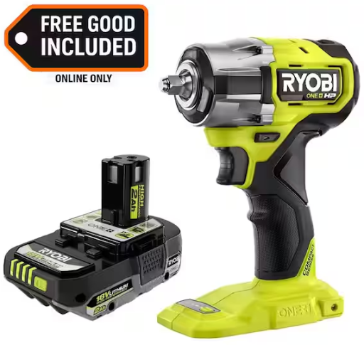 RYOBI ONE+ HP 18V Brushless Cordless Compact 3/8 in. Impact Wrench with FREE 2.0 Ah HIGH PERFORMANCE Battery
