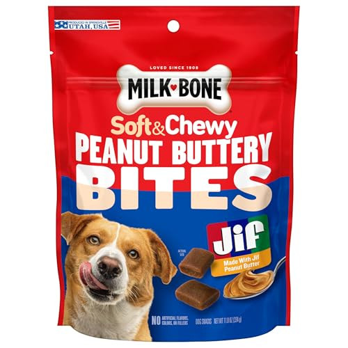 Milk-Bone Peanut Buttery Bites Soft Dog Treats with Jif Peanut Butter 11.8 Ounce Bag