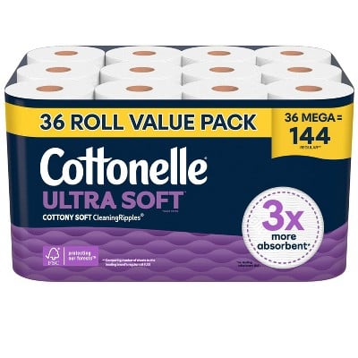 Cottonelle Ultra Soft or Ultra Clean Toilet Paper 2 x 36 Mega Rolls Deal