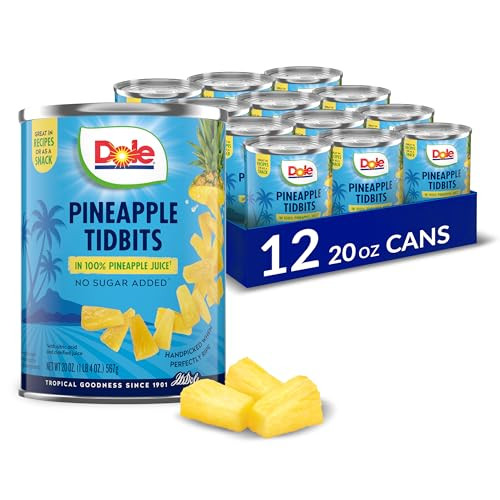 Dole Canned Fruit Pineapple Tidbits in 100% Pineapple Juice 20 Oz 12 Count