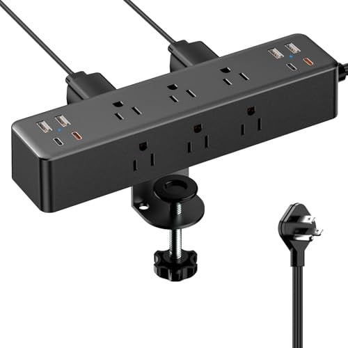 Acozvin 10' Flat Plug Desk Clamp Power Strip w/ 4 USB Ports (2x USB-C 20W PD)