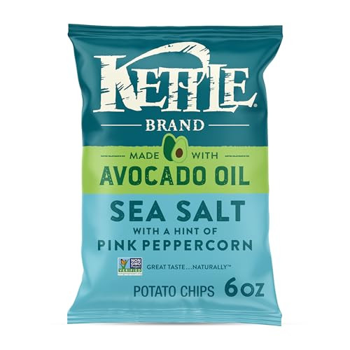 2 Pack of Kettle Brand Made with Avocado Oil Sea Salt Pink Peppercorn Chips, 6 Oz Bag