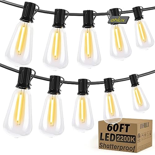 OHLUX Bistro String Lights Outdoor, 60FT with 32 Shatterproof ST38 Vintage Edison Bulbs Deal