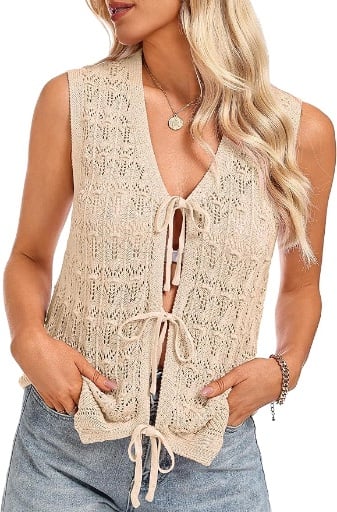 Totatuit Crochet Tie Front Crop Top