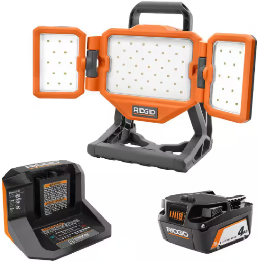 RIDGID 18V Hybrid Panel Light Kit with 4.0 Ah Battery and Charger