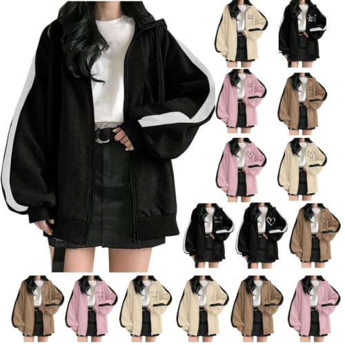 Y2K Full Zip Up Hoodie Women Fall Jackets Casual Thin Coat Cute Sweatshirts Deal