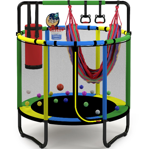 55" Toddler Trampoline with Basketball Hoop