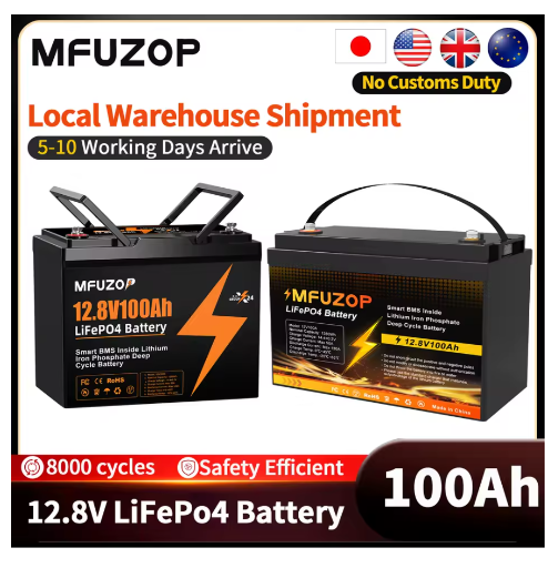 MFUZOP 12V 100Ah Lithium LiFePO4 Battery w/ 100A BMS