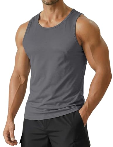 PINSPARK Quick Dry Tank Tops Men Moisture Wicking Athletic Sleeveless Shirts Dark Grey Deal