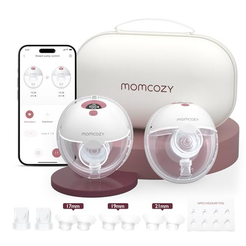 Momcozy M5 Smart APP Controlled Wearable Breast Pump, 24mm Flange, 2-Pack Cozy Red