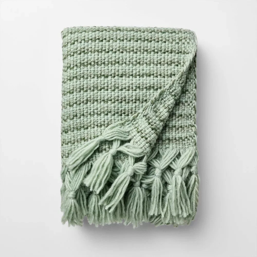 Threshold designed w/Studio McGee: 50"x60" Throw Mixed Yarn Woven with Crossed Tassels (Multi Green) Deal