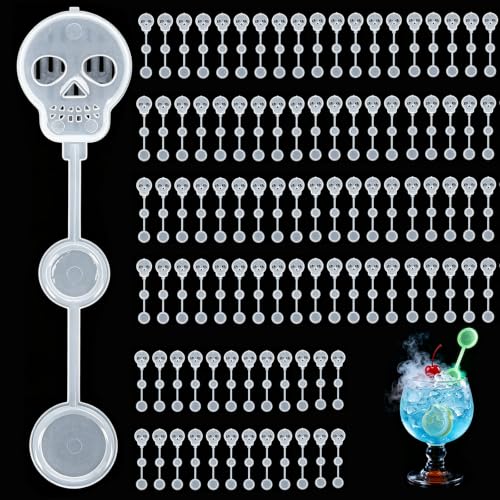 Halloween Dry Ice Swizzle Sticks Glow in Dark Skull Plastic Stirrers, 100 Count Deal