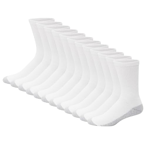 12-Pair Hanes Mens Double Tough Socks (White/Grey Foot Bottom) Deal