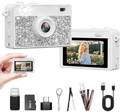 Trunsif Mini 2K Keychain Digital Camera w/ 16GB Card, White Deal