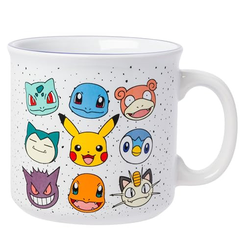Silver Buffalo Pokemon Bulbasaur, Squirtle, Slowpoke, Snorlax, Pikachu, Piplup, Haunter, Charmander, and Meowth Camper Mug 20-Oz