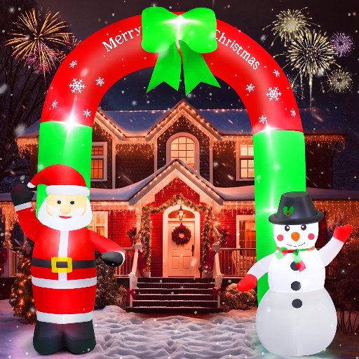 Lookfly 8FT Christmas Inflatable Archway with Santa and Snowman, Built In LEDs