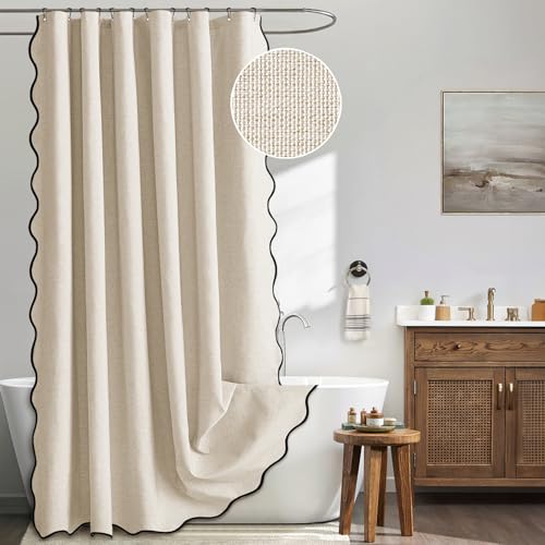 MIULEE Beige Scalloped Shower Curtain with 12 Metal Hooks Deal