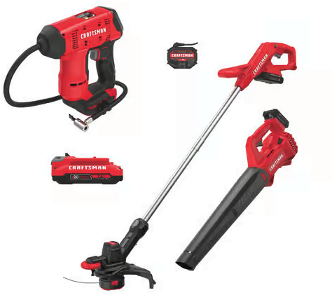 CRAFTSMAN V20 Trimmer Blower Combo Kit with 2 Ah Battery and High Pressure Inflator