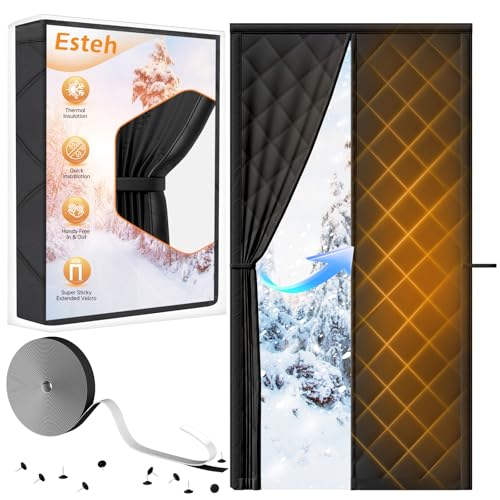 Magnetic Thermal Insulated Door Curtain for Winter, Fits 32" x 80" Door