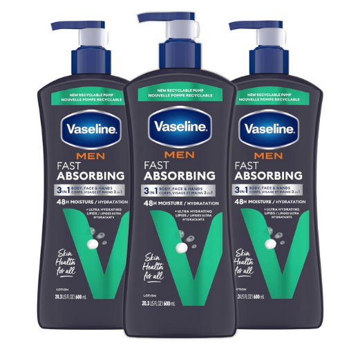 3 Pack of Vaseline Men's Healing Moisture Hand & Body Lotion, 20.3 Oz.